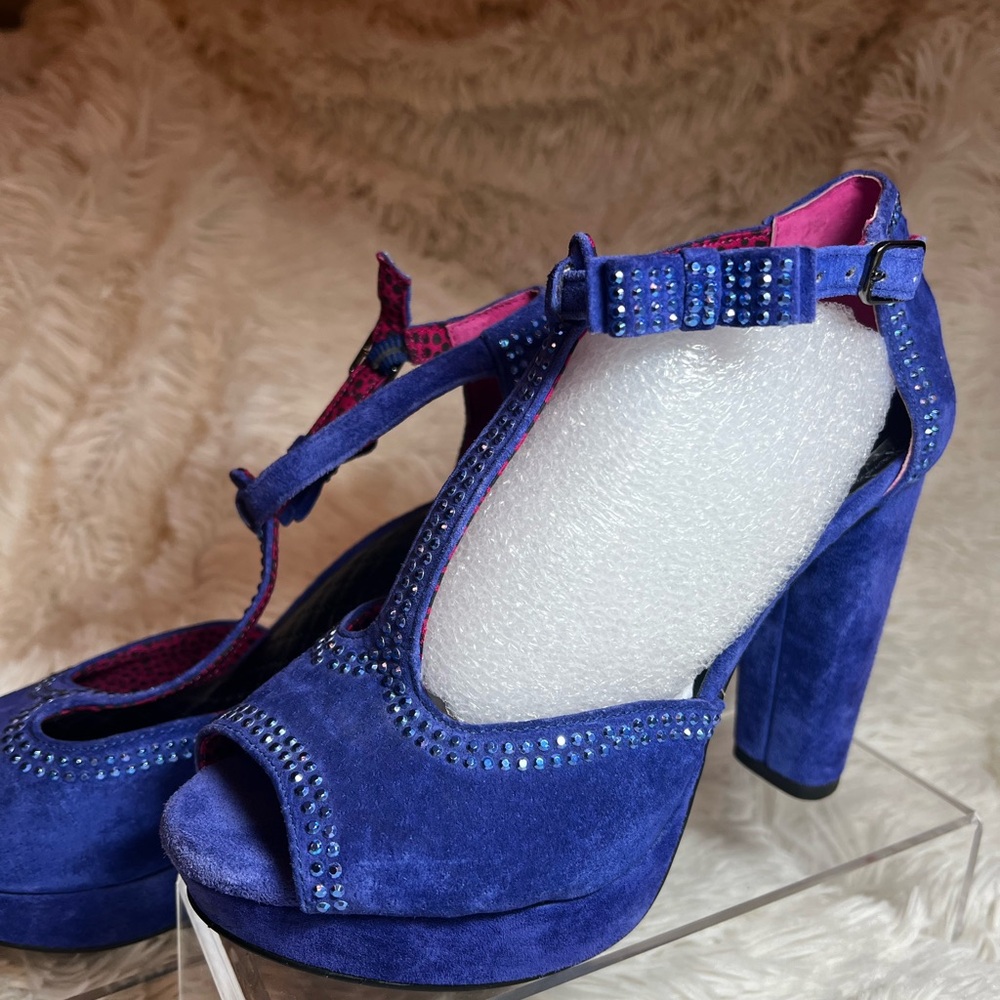 Gianni Bini Blue Suede Heels with Rhinestones